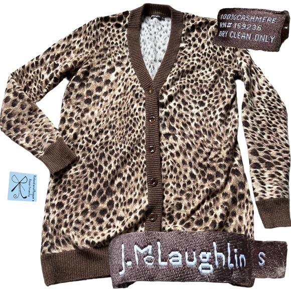 J. McLaughlin 100% Cashmere Cheetah Print Button-up Cardigan Sz S - Picture 1 of 4